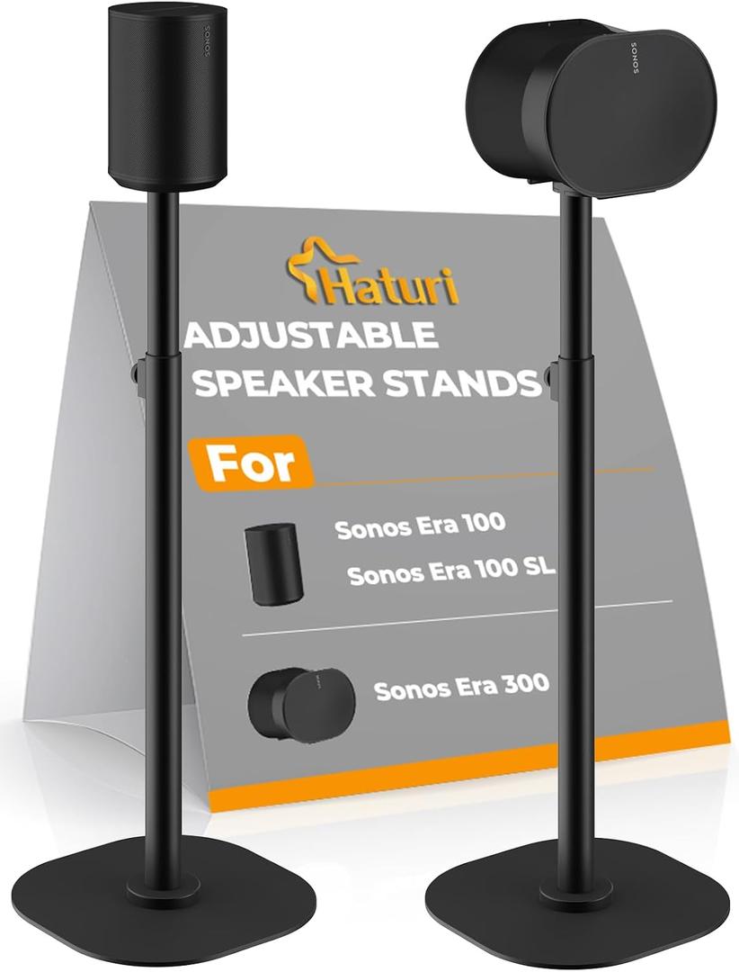Adjustable Speaker Stands for Sonos Era 100, 100 SL & Era 300, Pair 22"–42" height range, heavy-duty metal construction, cable management and non-slip bases for stable floor placement, Size: 2 Pack