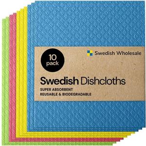 Swedish Wholesale Dishcloths, Cellulose Sponge Cloths  Bulk 10 Pack of Eco-Friendly, No Odor, Reusable Cleaning Cloths for Kitchen  Absorbent Dish Cloth Hand Towel  Assorted