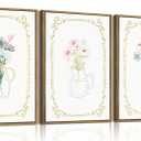 KISSFOX 3 Piece Floral Framed Wall Art Flower Pictures Wall Decor Wildflowers Canvas Wall Art Green Boho Botanical Paintings for Girly Room Bedroom Apartment Dorm Living Room