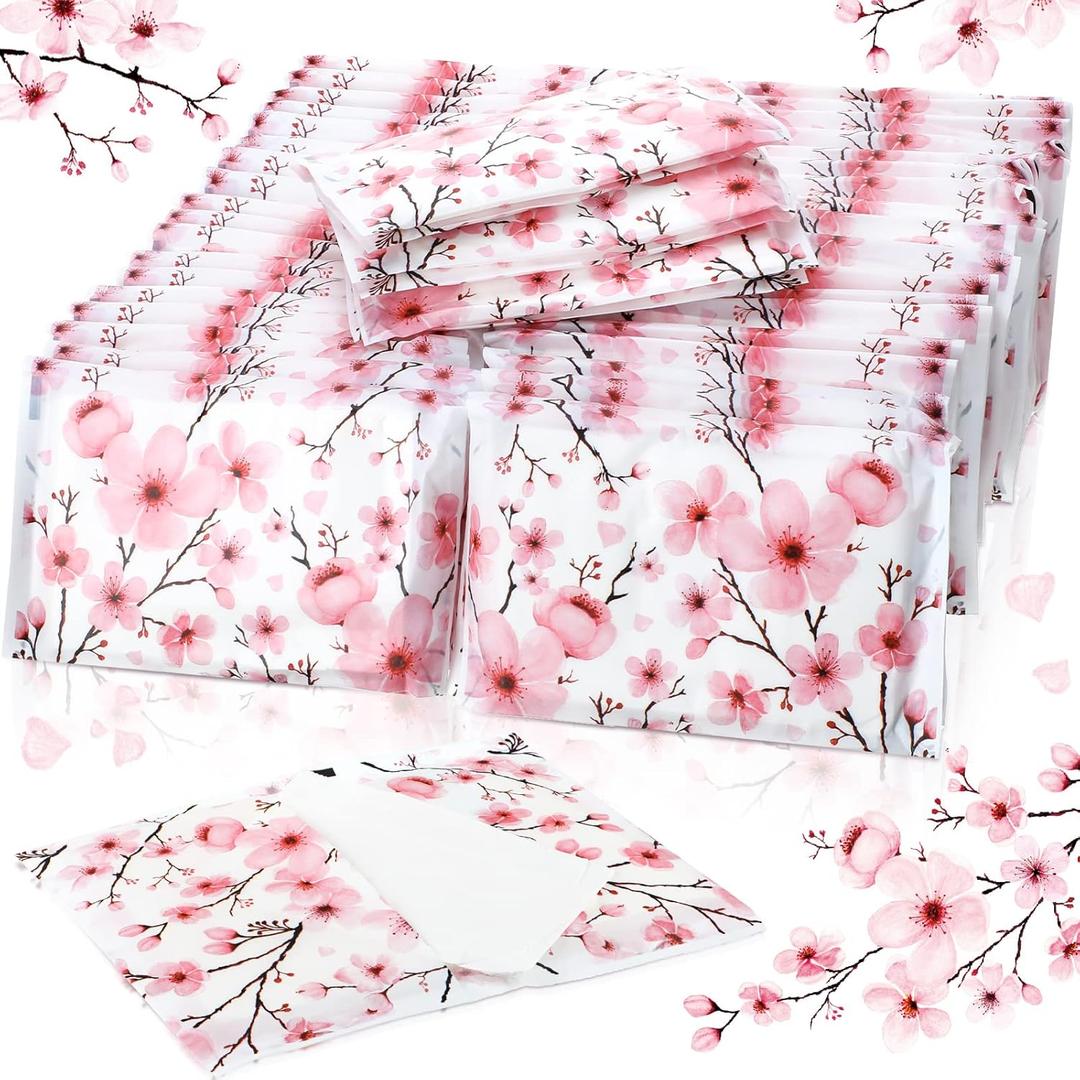 Geyee 50 Packs Tissue Travel Size Facial Paper Napkins Travel Packs Disposable Pocket Tissues for Wedding Guest Traveling School Purse Home Supplies, 500 Sheets 3 Ply(Cherry Blossoms)