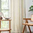 jinchan Linen Boho Curtains for Living Room Semi Sheer Curtains for Bedroom 84 Inches Long Herringbone Printed Farmhouse Drapes, Rod Pocket Window Treatment Curtain Set of 2 Panels Black on Linen