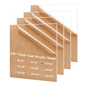 KINLINK 12x12 Plexiglass Sheets 1/8 inch-3mm Clear Acrylic Sheets, Clear Plastic Board Polycarbonate Sheet for DIY Project, Craft, Picture Frames, Acrylic Sign, Weding Invitaton, 4 Pack