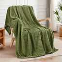 Exclusivo Mezcla Soft Fleece Throw Blanket for Couch, Cozy Lightweight Blankets with Decorative Wave Textured Suitable for All Season Use, Olive Green, 50x70 Inches