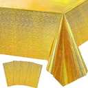 4 Pack Gold Iridescence Plastic Tablecloths Shiny Disposable Laser Table Covers 54" x 108" Sequin Holographic Foil Tablecloths for Birthday, Wedding, Party, Picnic, Buffet, Holiday Decorations