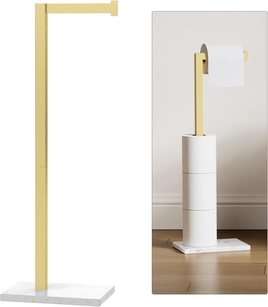 Homevacious Gold Toilet Paper Holder Stand Marble Base SUS 304 Stainless Steel Freestanding Tissue Roll Holder for Bathroom Rustproof Storage for 4 Rolls Brushed Gold