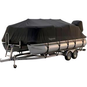 1200D Pontoon Boat Cover 17-20ft,with 14 Adjustable Tie Down Straps, Black