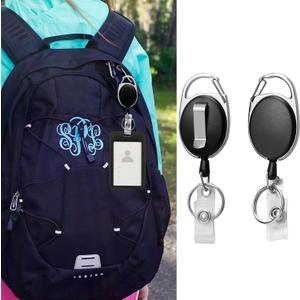 10 Pack Retractable Badge Holder with Carabiner Reel Clip, Badge Reel Bulk ID Card Key Holder with Ring, Heavy Duty Black Key Chain Extender for Office Work Employee