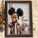 Framed Funny African American Kids Bathroom Canvas Wall Art Humor Cute Stank Face Black Girl Unpleasant Smell Cover Nose Painting Pictures Wall Decor Print Artwork for Washroom Toilet Decoration (16"L x 12"W)