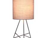 Simple Designs LT1213-GOG 14" Modern Wire Table Lamp with Drum Fabric Shade, for Living Room, Bedroom, Office, Gray