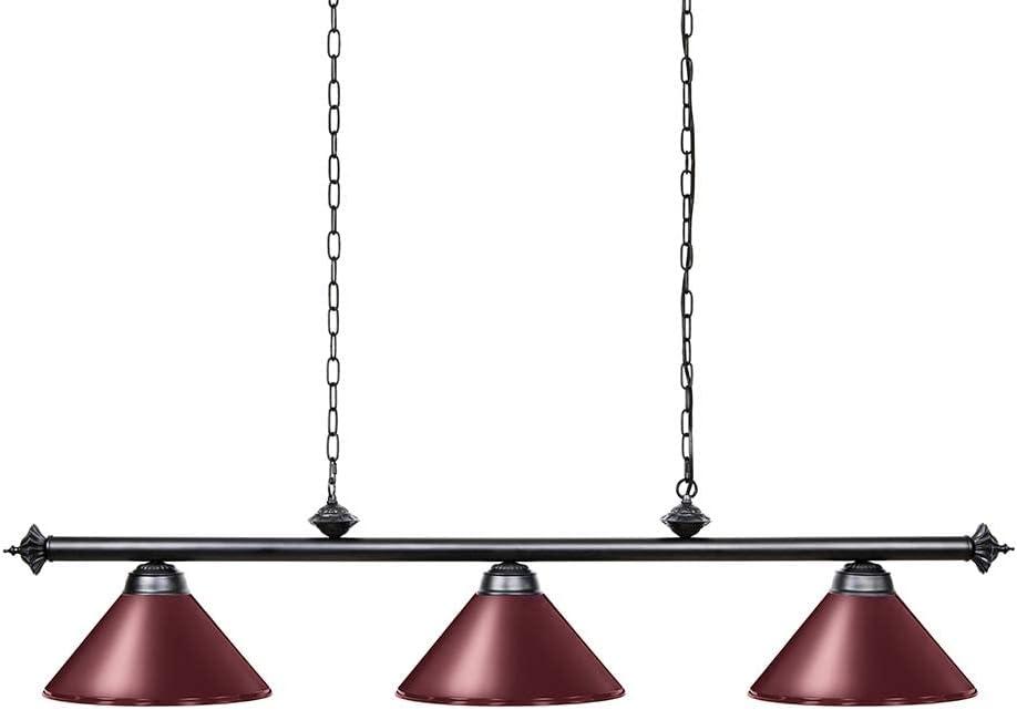 Wellmet Pool Table Lights for 8'/9' Table with 3 Burgundy Metal Shades, 59 Inch Billiard Lamp for Man Cave, Game Room, Kitchen Island Light for Restaurant Or Dining Room