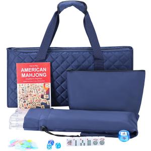 Jongyance American Mahjong Set with Dark Blue Carrying Bag, 166 White Tiles, 4 Racks withPushers, Mahjong Tiles Set for Beginners