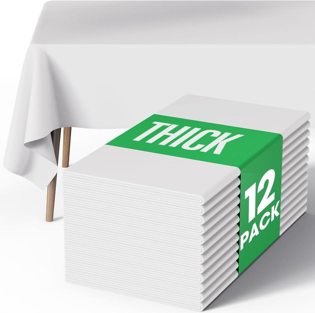 Pureegg Rectangle Table Cloth 60" x 84"  Durable Polyester Tablecloth Offers Reusable & Washable Protection, Ideal for Outdoor Party, Picnic, Wedding, Banquet and Birthday, 12 Pack, White