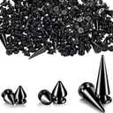 170 Pieces Multiple Sizes Cone Spikes Screwback Studs Rivets Large Medium Small Metal Tree Spikes Studs for Punk Style Clothing Accessories DIY Craft Decoration (Black)