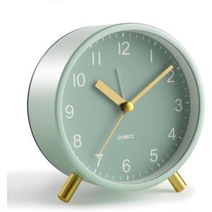 Analog Alarm Clock, 4 inch Super Silent Non Ticking Small Clock with Night Light, Battery Operated, Simple Design, easy setting for Office, Bedroom, Bedside, Desk, teens, elders, kids, adult, Green