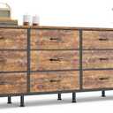 Huuger 70 Inch Dresser for Bedroom, TV Stand for 65, 75, 80 Inch TV, 12 Fabric Drawer Long Dresser, Large Entertainment Center for Bedroom, Wide Chest of Drawer with Storage, Rustic Brown