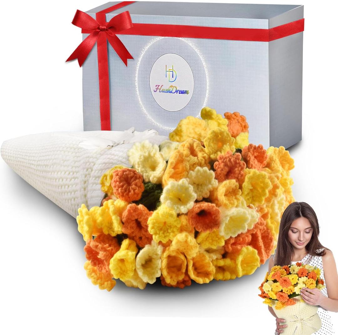 51" Crochet Flower Bouquet Throw Blanket, Handmade Knitted Daisy Flowers Blanket, Cute Romantic Gift for Her Girlfriend Mom Mothers Day Valentine Wedding Anniversary Christmas Women Birthday Gifts