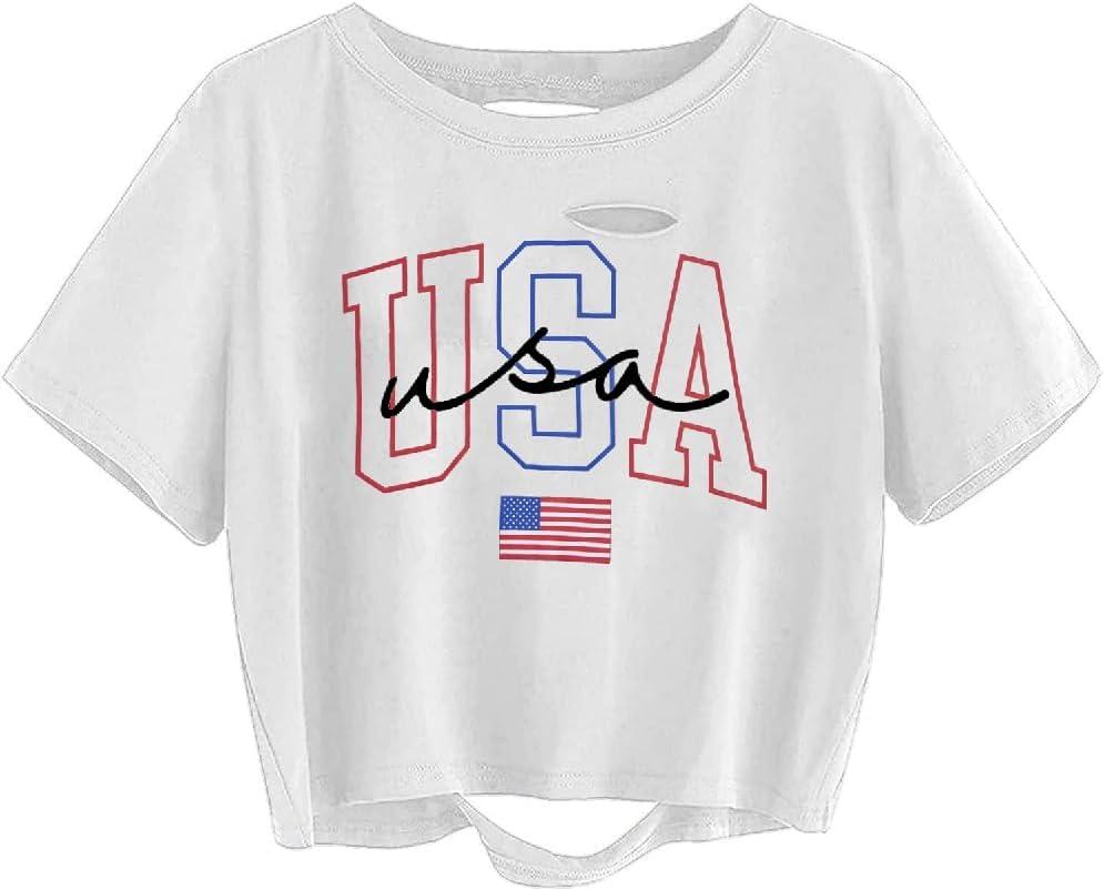American Flag Crop Tops Women USA Crop Shirt Patriotic 4th of July Tee USA Shirts for Women (Small) American Flag Crop Tops Women USA Crop Shirt Patriotic 4th of July Tee USA Shirts for Women (Small)