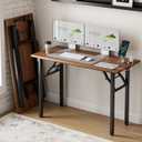 Small Folding Computer Desk – 43.3 Inch Portable Table for Craft and Study, Lightweight Desk for Small Spaces, Foldable Laptop Table Built-in AC/USB Outlets for Convenience, Dark Walnut, 43.3 x 19.7 Inch