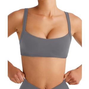 Olmlmt Wireless Padded Sports Bras for Women Adjustable Strap Square Neck Yoga Athletic Workout Crop Top (Small, #1graphite Grey)