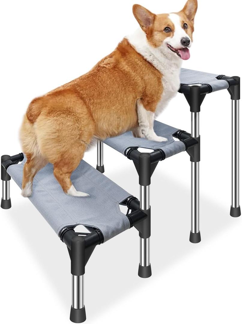 Dog Stairs for Small Dogs - 3 Tiers Dog Steps for High Bed and CouchSofa 17.7" H, Non-Slip Bottom Pet Stairs, for Dogs and Cats Climbing