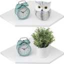 Corner Floating Shelves, White Corner Wall Shelf Set of 2, Solid Oak Wood Floating Shelves Wall Mount Shelf with Wire Hole Small Plant Display for Kitchen Living Room Bedroom, 11.2inch