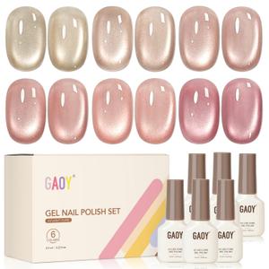 GAOY Icy Glass Cat Eye Gel Nail Polish with Magnet | Moonlight & Sheer Nude Shades, Satin Finish with Gemstone Holography, Pink Nude for Wedding, Nail Art Designs