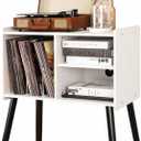 Record Player Stand, Mid-Century Record Player Table with Storage Hold Up to 150 Albums, Vinyl Record Cabinet with Adjustable Shelves, Wood Turntable Stand for Living Room Bedroom, (White)