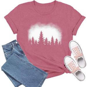 Hiking Shirts Women Nature T-Shirt Outdoor Camping Tee Tops (Pink, XL)