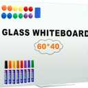 H-Qprobd Glass Whiteboard 60"x40" Magnetic Dry Erase White Board for Wall, Includes 12 Magnets, 8 Markers and 2 Erasers