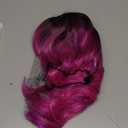 Colourful Short Bob Wigs with Bangs for Women Loose Wavy Wig Curly Wavy Shoulder Length Bob Synthetic Cosplay Wig for Girl Colorful Costume Wigs, Black-Rose mixed Purple