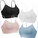 KCDDUMK 4 Pieces Cami Bras - Women's V-Neck Padded Seamless Straps Bralette Everyday Basic Sleeping Bra (X-Large, Black, White, Blue, Pink)