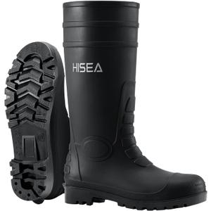 HISEA Men's Steel Toe Rain Boots PVC Rubber Boots, Waterproof Garden Fishing Outdoor Work Boots, Durable Slip Resistant Knee Boots for Agriculture and Industrial Working (9, Black)