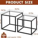 Garden 4 you Coffee Table Set of 2, Modern Glass Nesting Table, Metal Frame Square Center Table Set, Side Tables, Nesting Coffee Table for Living Room, Bedroom and Small Spaces, 19.7in Black