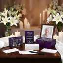 Gilprop 112 Pcs Celebration of Life Memory Cards Set Share a Memory Cards with Box 2 Wood Sign with 4 Hold and 5 Pens, Sympathy Memorial Gifts Funeral Keepsake Decorations (Lily)