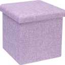 B FSOBEIIALEO Storage Ottoman Cube, Linen Small Foot Seat, for Living Room, Bedroom, Home Office, Dorm Storage Footrest Light Purple 11.8"x11.8"x11.8"