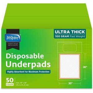 Inspire Super and Ultra Absorbent Disposable Bed Pads (30" X 36" Pack of 50)