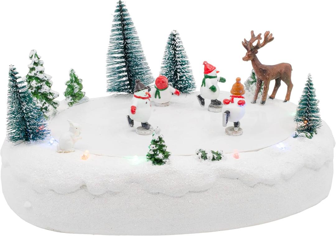 FG Square Snowmen Outdoor Skating Rink Park LED Lights Animated Christmas Village with Motion and Sound 10" x 7" x 5"