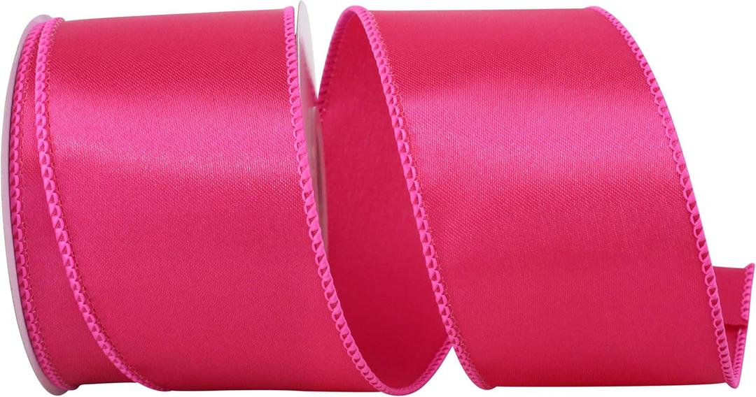 Reliant Ribbon 92575W-222-40F Satin Value Wired Edge Ribbon, 2-1/2 Inch X 10 Yards, Fuchsia