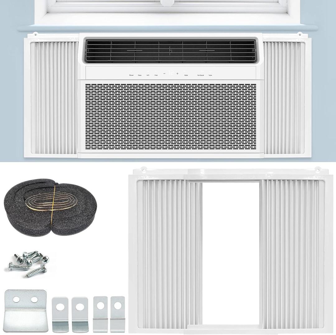 Adjustable Window Air Conditioner Side Panels with Frame, Accordion Insulation Filler Kit for 5000-14000 BTU Window AC Units, Windproof Dustproof Heat Resistant Indoor Cover