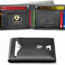 GSOIAX Mens Slim Wallet for Men Minimalist Genuine Leather Carbon Fiber Rfid Blocking Bifold Credit Card Holder With Gift Box (Black)