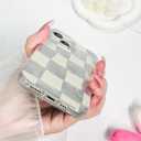 Compact for iPhone 15 Case Shiny Silver Larger Checkered Design Phone Case, Cute Trendy Soft Slim TPU Shockproof Protective Cover for Women Girls Aesthetic Glitter, White