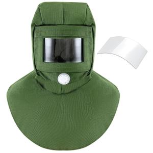 Jecery 2 Pack Sand Blasting Hood Mask with Replacement PC Lens Canvas Shawl Cap for Polishing Painting Dusting Grinding (Short,Green)