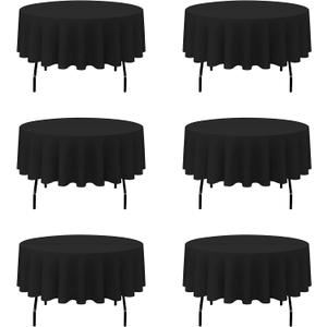 BRILLMAX 6 Pack Black Round Tablecloths 70 Inch for 30-48 Tables - 150 GSM Polyester Fabric, Standard Drop, Water, Stain & Wrinkle Resistant Cloth Cover for Wedding Reception Banquet Dining Party