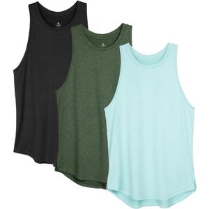 icyzone Women's Racerback Workout Tank Tops - Athletic Yoga Tops, Running Exercise Gym Shirts (Pack of 3) (XX-Large, Solid Black/Dark Green/Aqua)
