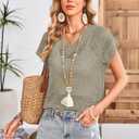 Cakulo Summer Crochet Tops for Women 2025 Short Sleeve V Neck Hollow Out Knit Beach Cover Up Casual Sweater Top (X-Large, Light Green)