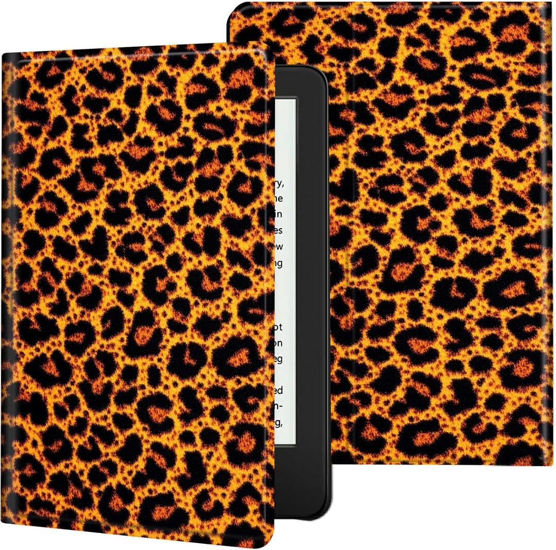 Stand Case for Kindle Scribe,for Kindle Scribe Cover 10.2 Inch (2022/2024 Release) Slim PU Leather Multi-Angle Stand Folio Heavy Duty Protective Auto Wake/Sleep,Yellow Leopard Print