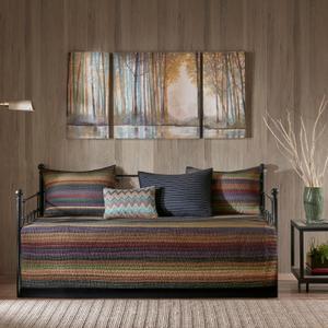 Madison Park Daybed Cover Double Sided Quilting Casual Design All Season Bedding Set with Bedskirt, Matching Shams, Decorative Pillow, 75 in x 39 in, Yosemite, Purple Teal