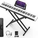 Digital Piano 88 Key Full Size Semi Weighted Electronic Keyboard Piano Set with Stand,Built-In Speakers,Electric Piano Keyboard with Sustain Pedal,Bluetooth,MIDI/USB/MP3 for Beginners Adults-A1 (White)