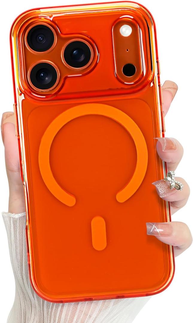 Bonoma for iPhone 17 Pro Max Case, Crystal Clear Back, Magnetic Support for MagSafe Shockproof Case, High-Duty Protection for Phone Cover -Orange