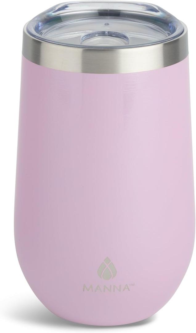 Manna Airén Double Wall Insulated Stainless Steel Stemless Wine Cup Tumbler with Splash-Proof Lid - 16 Oz - Ballet Slipper